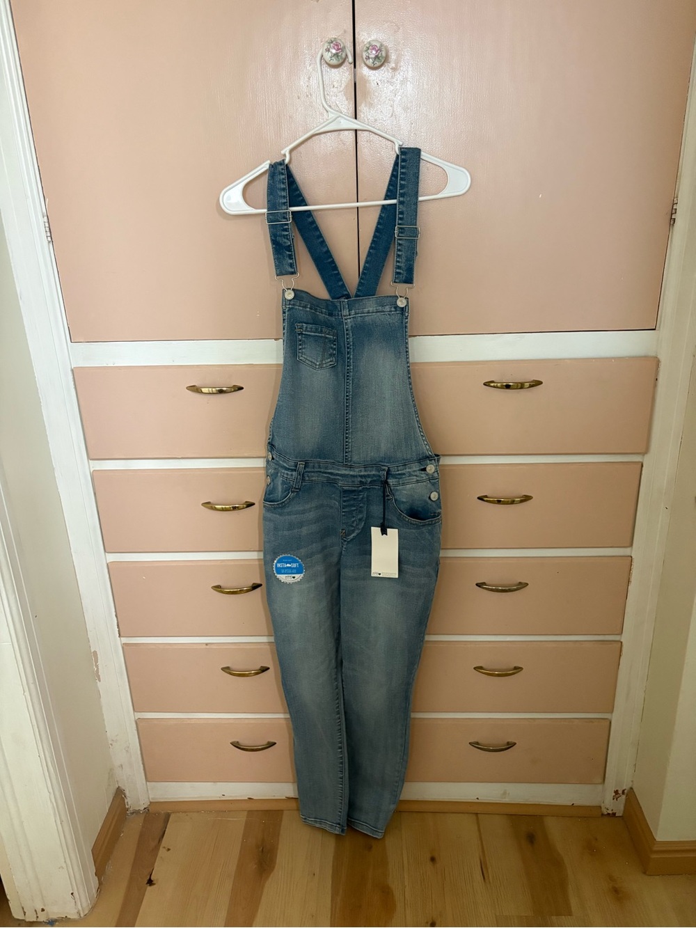 Wallflower Faded Blue Denim Overalls with Cross-Back Straps